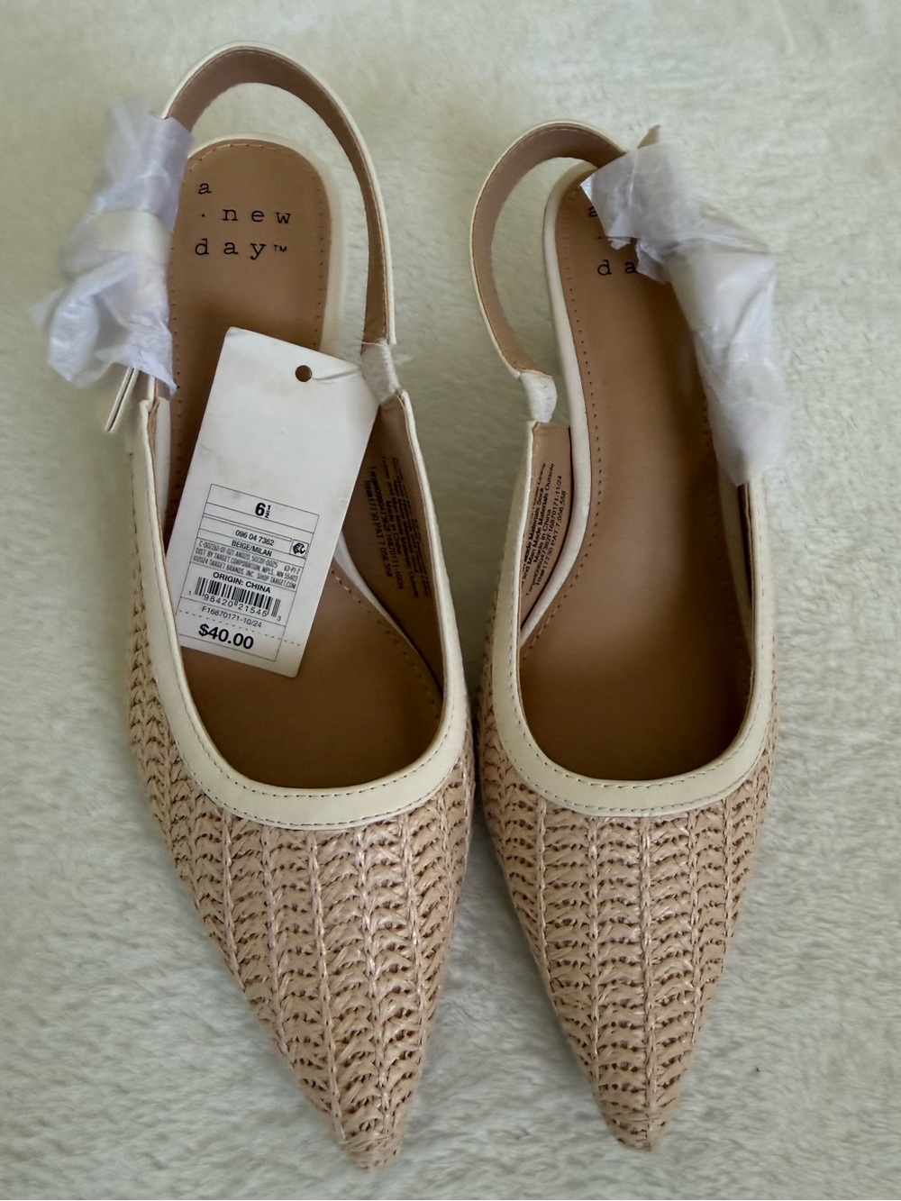 NWT A New Day Milan Raffia Slingback Heels Beige Cream Size 6.5 - Picture 2 of 7